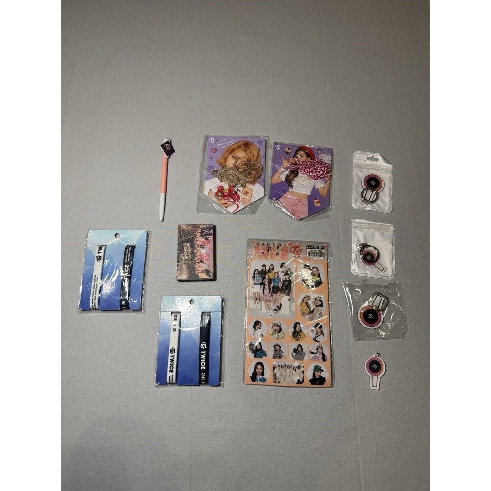 TWICE K-Pop Merch Bundle Lot Stickers Wristbands Banners Keychains Pen & Cards